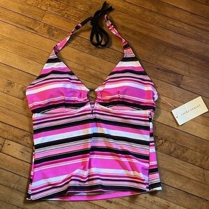 Laura Ashley Womens Stripe Tankini Swim Top  M